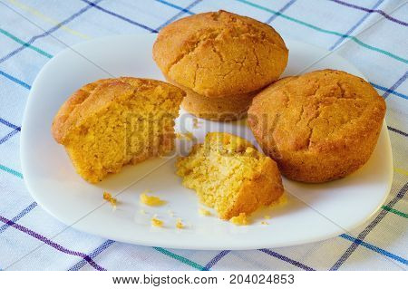 Proja (Balkan bread from corn)  on a white plate