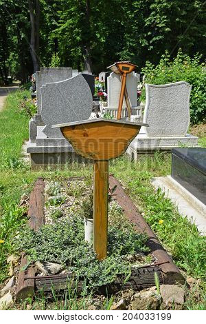 Tombstones in the Public cemtery in summer