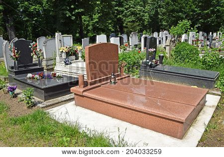 Tombstones in the Public cemtery in summer
