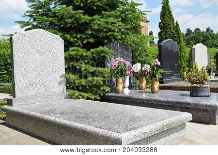 Tombstones in the Public cemtery in summer