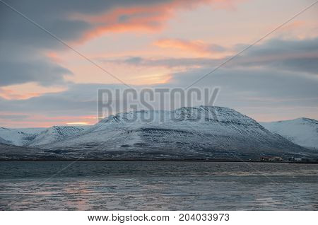 Mountain near Akureyri in Iceland during winter