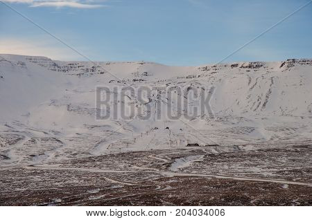 Hlidarfjall skiing resort in Iceland during early winter