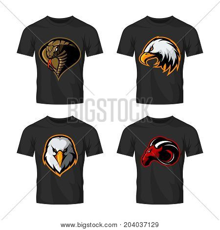 Furious cobra, eagle and ram sport vector logo concept set isolated on white background. 
Street wear mascot team badge design. Premium quality wild animal emblem t-shirt tee print illustration.