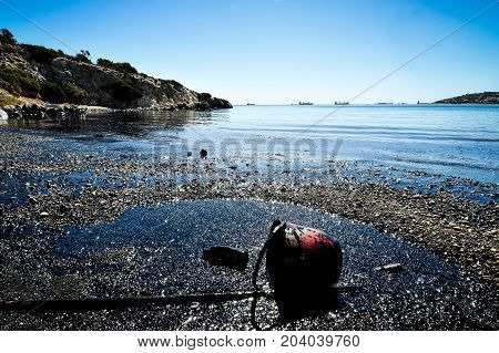 Oil, Leaked From A Sinked Ship, Come Ashore In Salamina Island Near Athens, After An Old Tanker Sank