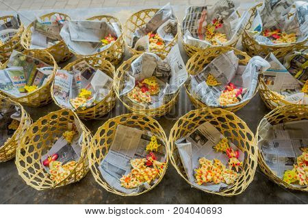 BALI, INDONESIA - MARCH 08, 2017: Prepared dough for chapati on Manmandir ghat on the banks of the holy river Ganges in Varanasi.