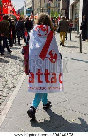 BERLIN - MAY 01 2015: Members of trade unions workers and employees at the demonstration on the occasion of Labour day.