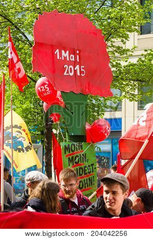 BERLIN - MAY 01 2015: Members of trade unions and the workers hold a rally on the occasion of Labour Day.