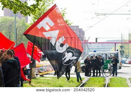 BERLIN - MAY 01 2015: Members of trade unions and the workers hold a rally on the occasion of Labour Day.