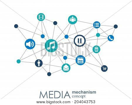 Media mechanism concept. Growth abstract background with integrated meta balls, integrated icon for digital, strategy, internet, network, connect, communicate, technology, global concepts