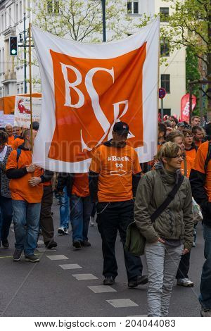 BERLIN - MAY 01 2015: Members of trade unions and the workers hold a rally on the occasion of Labour Day.