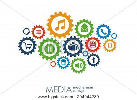 Media mechanism concept. Growth abstract background with integrated meta balls, integrated icon for digital, strategy, internet, network, connect, communicate, technology, global concepts