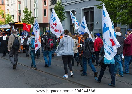 BERLIN - MAY 01 2015: Members of trade unions and the workers hold a rally on the occasion of Labour Day.