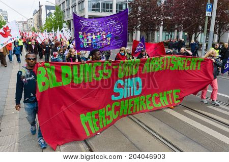 BERLIN - MAY 01 2015: Members of trade unions workers and employees at the demonstration on the occasion of Labour day.