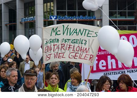 BERLIN - MAY 01 2015: Members of trade unions workers and employees at the demonstration on the occasion of Labour day.