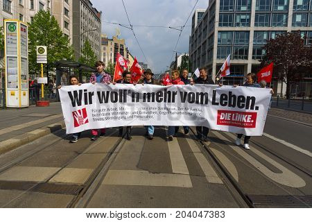 BERLIN - MAY 01 2015: Members of trade unions workers and employees at the demonstration on the occasion of Labour day.