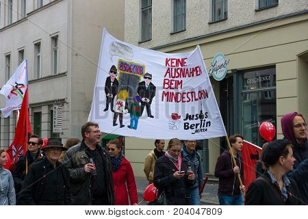 BERLIN - MAY 01 2015: Members of trade unions workers and employees at the demonstration on the occasion of Labour day.