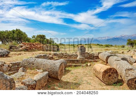 Historic ruins on Crete Island on sunny day