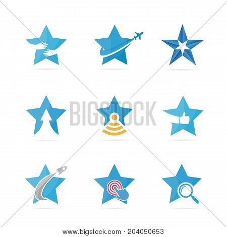 Set of star logo combination. Leader and celebrate symbol or icon. Unique achievement and luxury logotype design template.