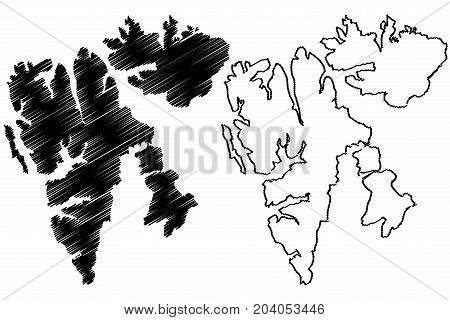 Svalbard map vector illustration , scribble sketch Spitsbergen Islands