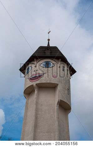 Sakskoebing Denmark -  April 14 2017: Smiling Face On A Water Tower