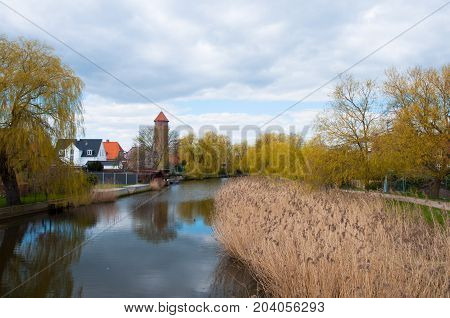 Koge river and town in Denmark on a spring day