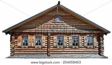 Traditional russian house (izba) Isolated on white.