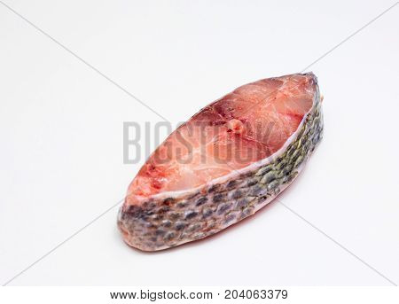 Slice Raw Fish From Fresh Meal On White