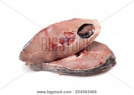 Slice Raw Fish From Fresh Meal On White