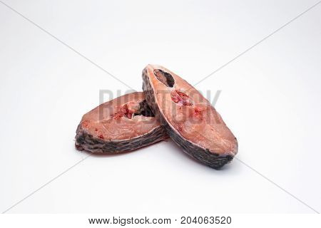 Slice Raw Fish From Fresh Meal On White
