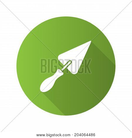 Triangular shovel flat design long shadow glyph icon. Putty knife, spatula. Construction tool. Renovation and repair instrument. Vector silhouette illustration