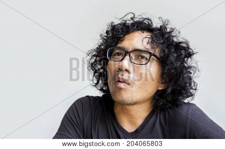 Asian Man Face Action On White