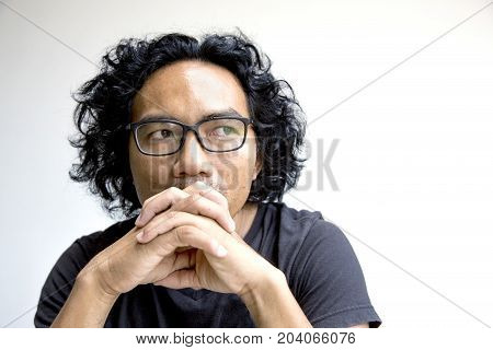 Asian Man Face Action On White