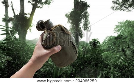 Water Container In Soldier Equipment For Outdoor Camping