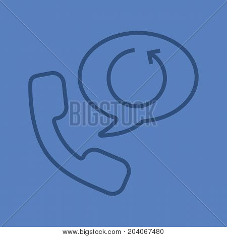 Call back service linear icon. Handset with cycling arrow inside speech bubble. Thin line outline symbols on color background. Vector illustration