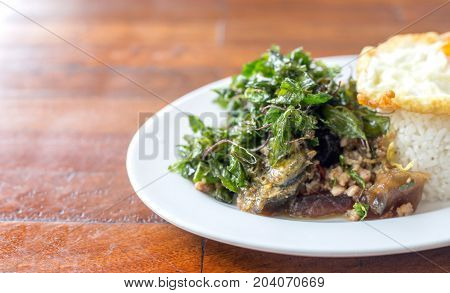 Crispy Basil Herb Pork And Egg  With Fried Egg