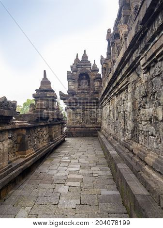 Stoned path at Prambanan temple near Yogyakarta on Java island Indonesia.
