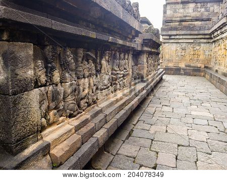 Stoned path at Prambanan temple near Yogyakarta on Java island Indonesia.