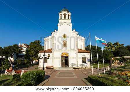 POMORIE BULGARIA - AUGUST 17 2017: Nativity of Theotokos Church. Old town of Pomorie.