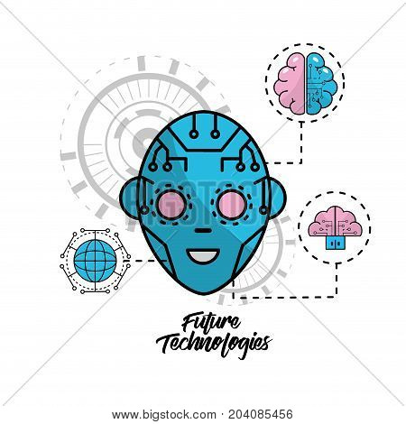 cyberspace human face with futurictic connect vector illustration