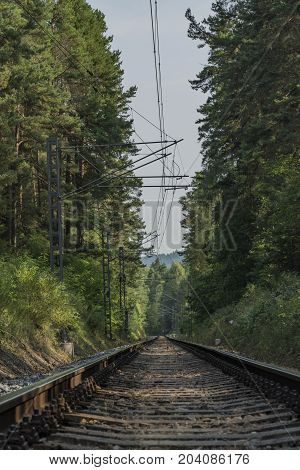 Railroad Track Near Vysne Village In South Bohemia
