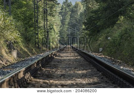Railroad Track Near Vysne Village In South Bohemia