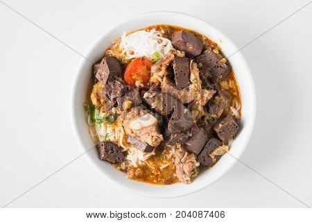 Thai Northern Food (Kanom Jeen Nam Ngeaw),spicy rice noodle soup or rice vermicelli soup