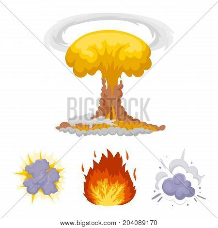 Flame, sparks, hydrogen fragments, atomic or gas explosion. Explosions set collection icons in cartoon style vector symbol stock illustration .