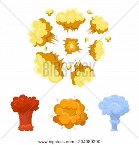 Flame, sparks, hydrogen fragments, atomic or gas explosion. Explosions set collection icons in cartoon style vector symbol stock illustration .