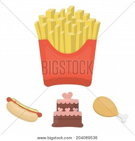Cake, ham, hot dog, French fries.Fast food set collection icons in cartoon style vector symbol stock illustration .