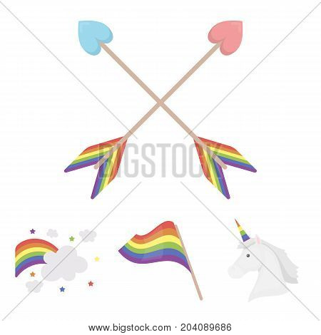 Flag, unicorn symbol, arrows with heart.Gay set collection icons in cartoon style vector symbol stock illustration .