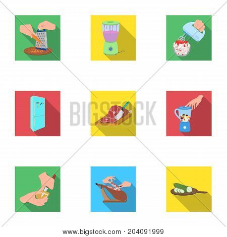 equipment, appliance, kitchen and other  icon in flat style. piece, Smoked meat, delicacy icons in set collection.