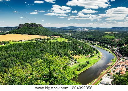 View To Elbe River From Konigstein Fortress At Germany