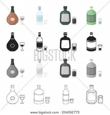 Chocolate liqueur, absinthe, alcohol, vodka, herbaceous liquor. Alcohol set collection icons in cartoon black monochrome outline style vector symbol stock illustration .