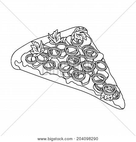 A slice of pizza with different ingredients. Different pizza single icon in outline style vector symbol stock illustration .